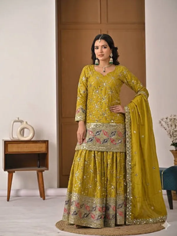 Green_Heavy_Chiffon_Silk_Sharara_Suit_Set_For_Women