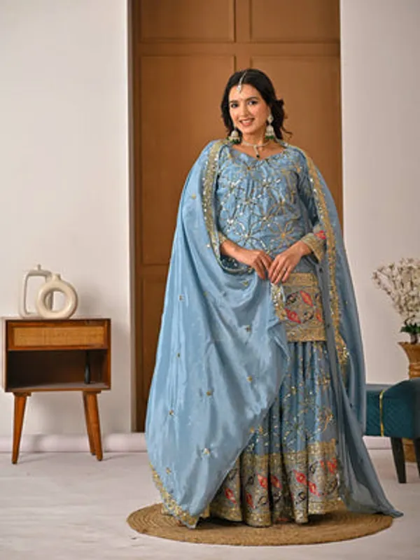 Sky_Blue_Heavy_Chiffon_Silk_Sharara_Suit_Set_For_Women
