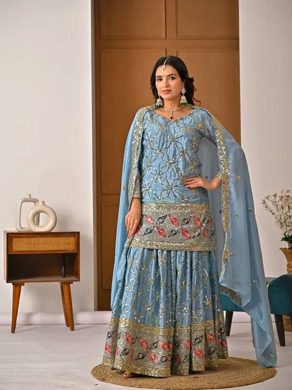 Sky_Blue_Heavy_Chiffon_Silk_Sharara_Suit_Set_For_Women