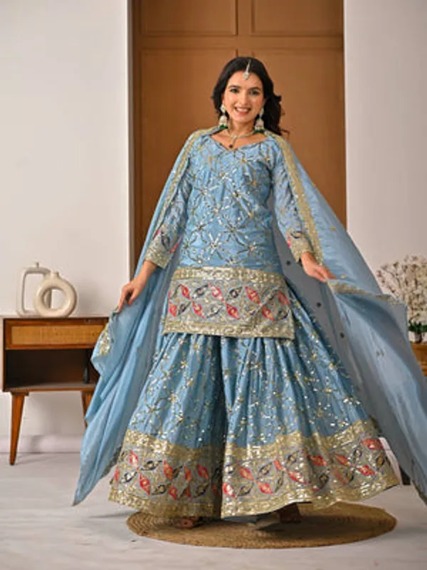 Sky_Blue_Heavy_Chiffon_Silk_Sharara_Suit_Set_For_Women