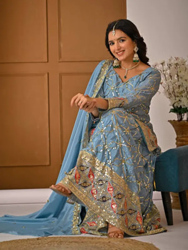 Sky_Blue_Heavy_Chiffon_Silk_Sharara_Suit_Set_For_Women