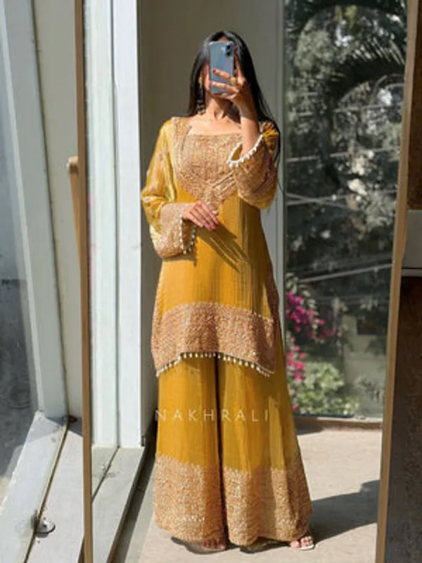 Yellow_Heavy_Crunchy_Silk_Sharara_Set_For_Women