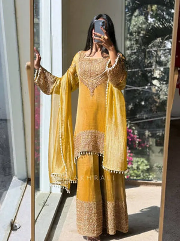 Yellow_Heavy_Crunchy_Silk_Sharara_Set_For_Women