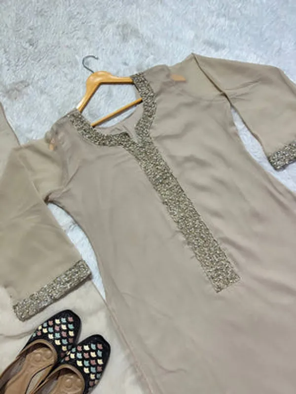 Dark_Beige_Faux_Georgette_Top_Pant_Dupatta_Set_For_Women
