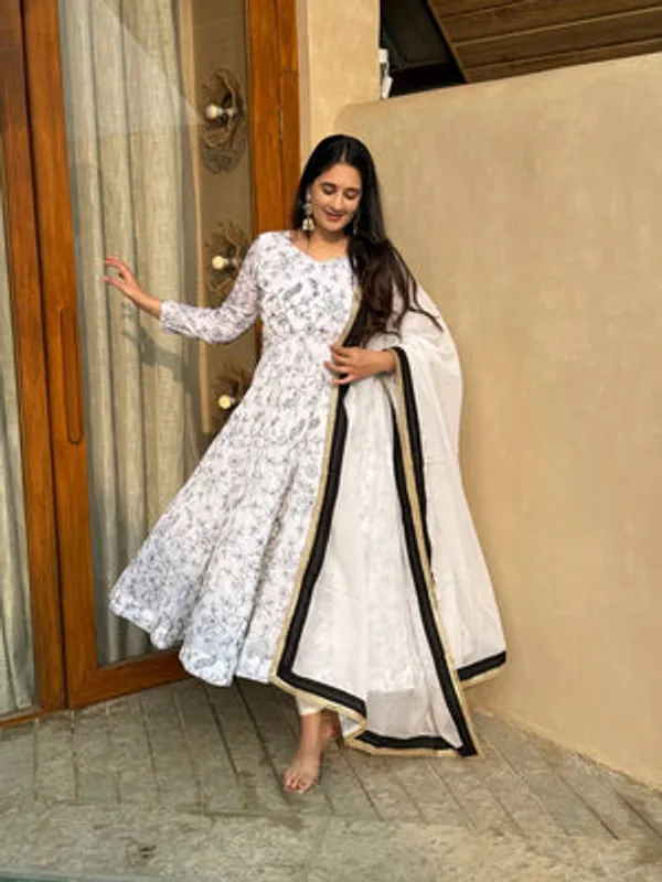 White_Art_Silk_Anarkali_Set_For_Women