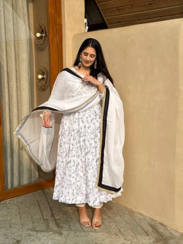 White_Art_Silk_Anarkali_Set_For_Women