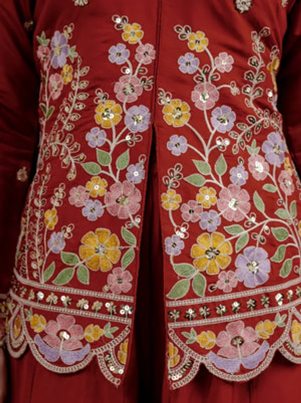 Orange_Heavy_Roman_Silk_Kurta_Palazzo_Set_For_Women