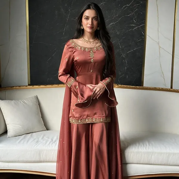 Orange_Heavy_Natural_Crepe_Silk_Suit_Set_For_Women