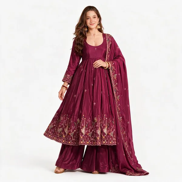 Rani_Pink_Heavy_Natural_Crepe_Silk_Anarkali_Set_For_Women