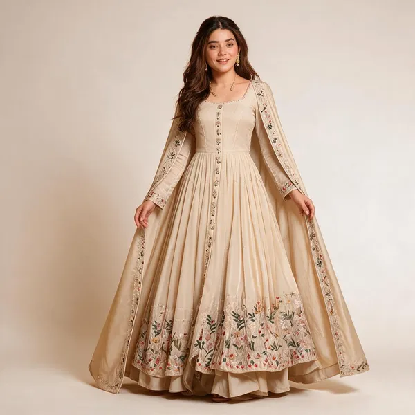 White_Heavy_Natural_Crepe_Silk_Anarkali_Set_For_Women