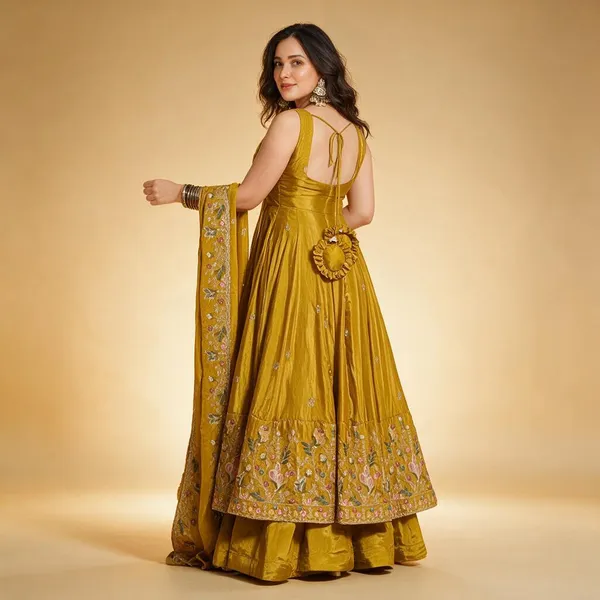 Yellow_Heavy_Natural_Crepe_Silk_Anarkali_Set_For_Women