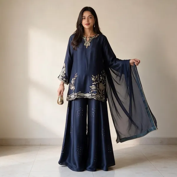 Midnight_Blue_Velvet_Kurta_Palazzo_Set_For_Women