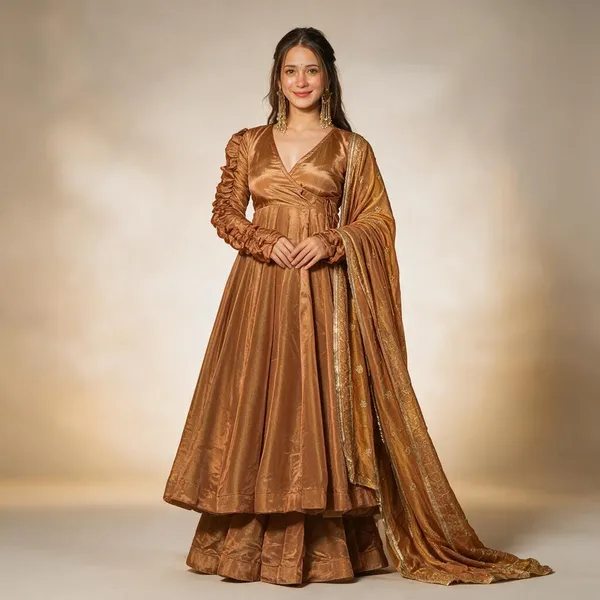 Gold_Heavy_Fendi_Silk_Anarkali_Set_For_Women