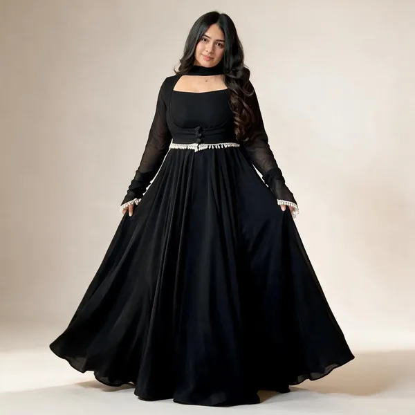Black_Pure_Faux_Georgette_Party_Wear_Gown_For_Women