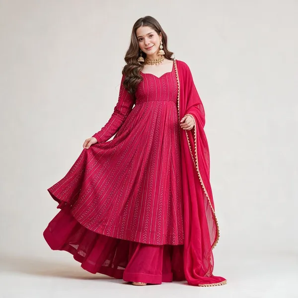 Red_Heavy_Blooming_Georgette_Dress_Set_For_Women