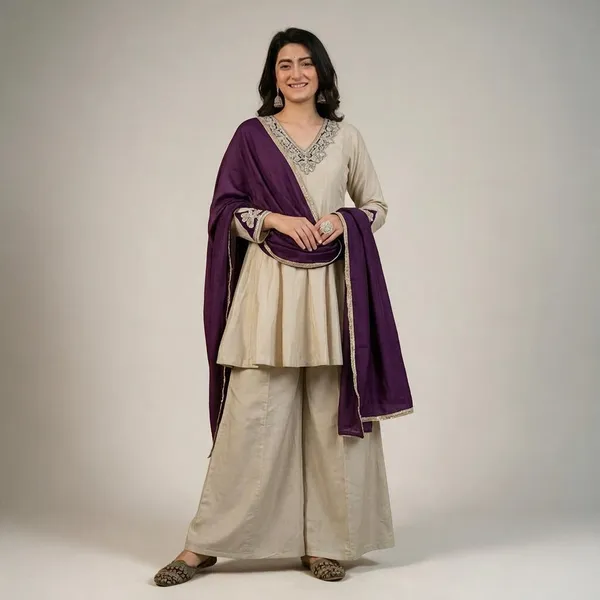 Ivory_Heavy_Roman_Silk_Kurta_Palazzo_Set_For_Women