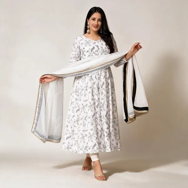 White_Art_Silk_Anarkali_Set_For_Women