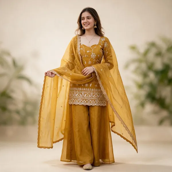 Yellow_Heavy_Blooming_Georgette_Kurti_Palazzo_Set_For_Women