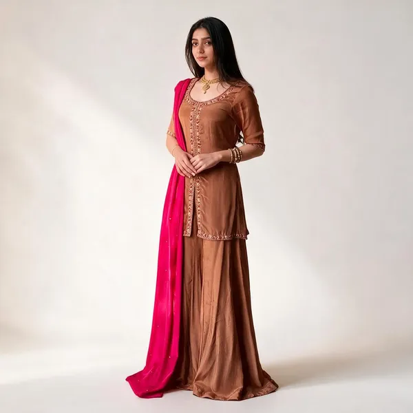 Orange_Heavy_Natural_Crepe_Silk_Suit_Set_For_Women