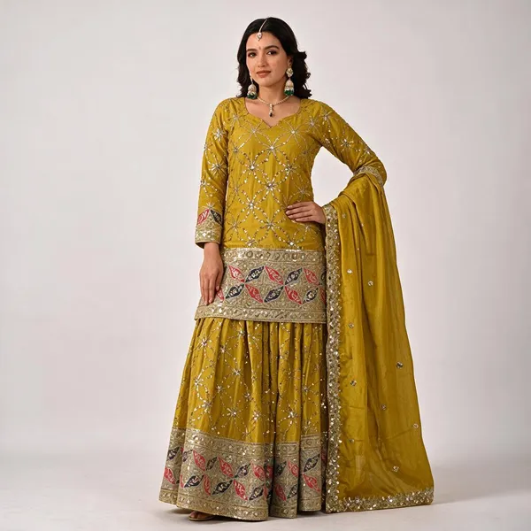 Green_Heavy_Chiffon_Silk_Sharara_Suit_Set_For_Women