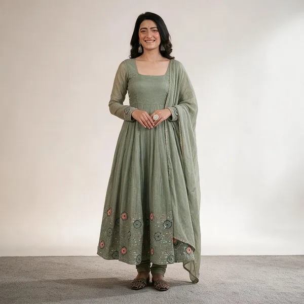 Sage_Green_Heavy_Crunchy_Silk_Anarkali_Kurta_Set_For_Women