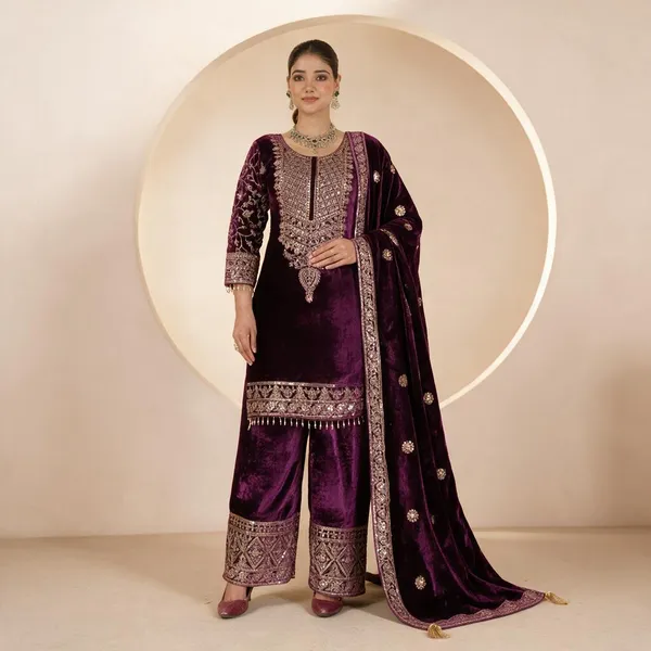 Flagged_Pure_Heavy_Viscose_Velvet_Kurti_Palazzo_Set_For_Women