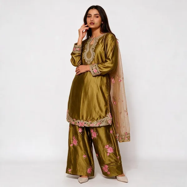 Yellow_Pure_Heavy_Viscose_Velvet,_Heavy_Butterfly_Net_Silk_Suit_Set_For_Women