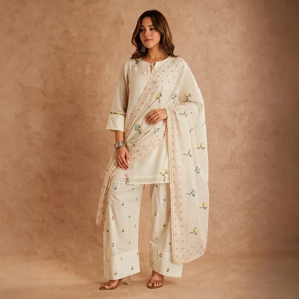 White_Heavy_Roman_Silk,_Heavy_Faux_Georgette_Suit_Set_For_Women