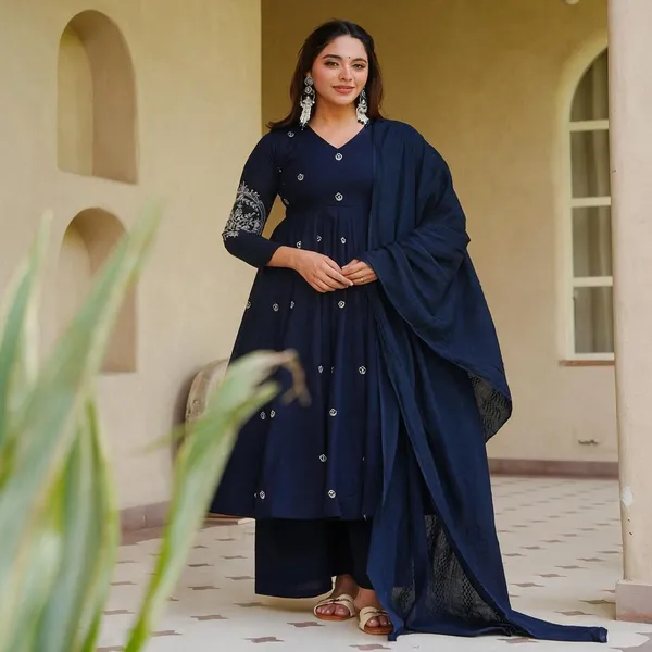 Navy_Heavy_Fancy_Silk_Anarkali_Kurta_Pant_Set_For_Women