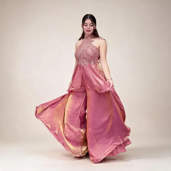 Pink_Heavy_Natural_Crepe_Silk,_Heavy_Pure_Tabby_Organza_Silk_Indo_Western_Set_For_Women