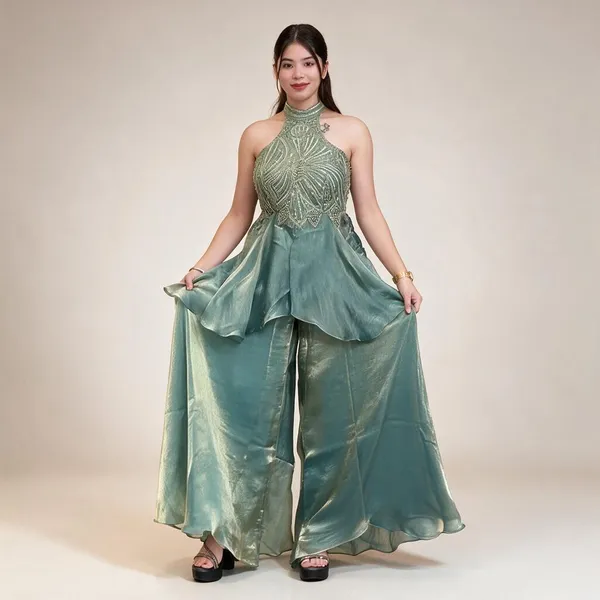 Blue_Heavy_Natural_Crepe_Silk,_Heavy_Pure_Tabby_Organza_Silk_Indo_Western_Set_For_Women