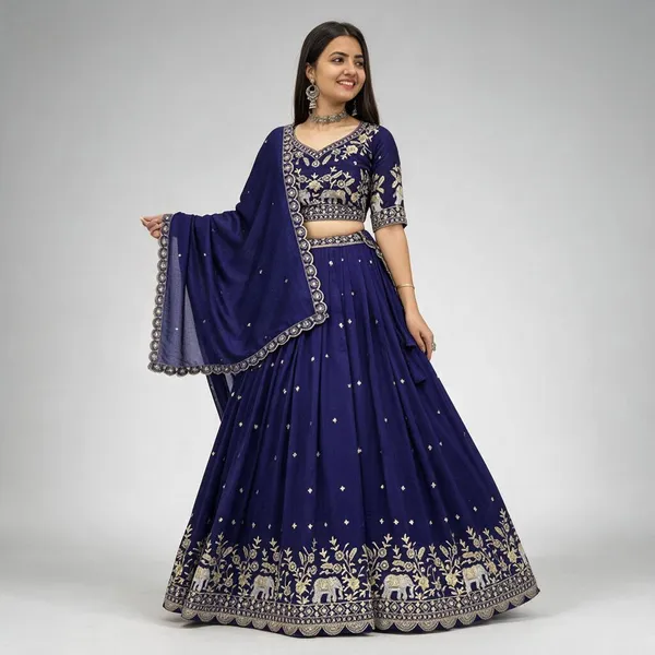 Navy_Art_Silk_Lehenga_Choli_Set_For_Women
