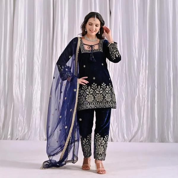 Midnight_Blue_Premium_Heavy_Viscose_Velvet_Party_Wear_Ensemble_For_Women