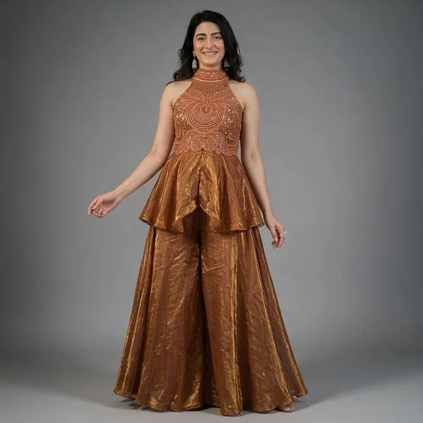 Bronze_Heavy_Fancy_Crush_Peplum_Palazzo_Set_For_Women