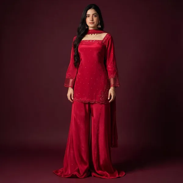 Red_Heavy_Natural_Crepe_Silk_Kurta_Palazzo_Set_For_Women