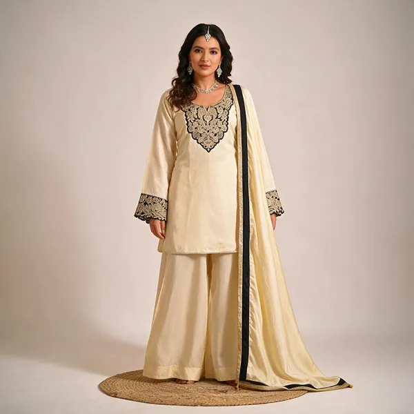 White_Heavy_Roman_Silk_Kurti_Sharara_Set_For_Women