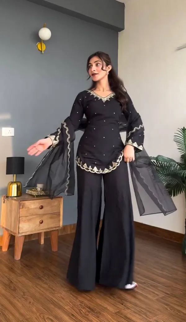 Black_Heavy_Natural_Crepe_Silk_Sharara_Kurti_Set_For_Women