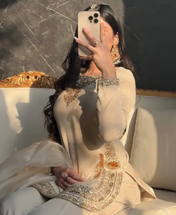White_Korean_Satin_Silk,_Tabby_Organza_Sharara_Set_For_Women