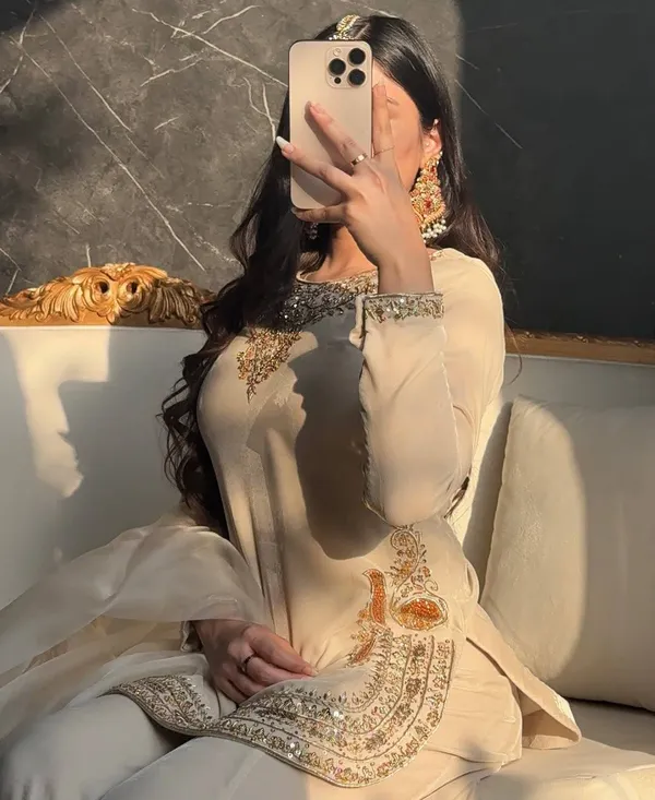 White_Korean_Satin_Silk,_Tabby_Organza_Sharara_Set_For_Women