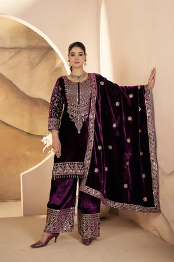 Flagged_Pure_Heavy_Viscose_Velvet_Kurti_Palazzo_Set_For_Women