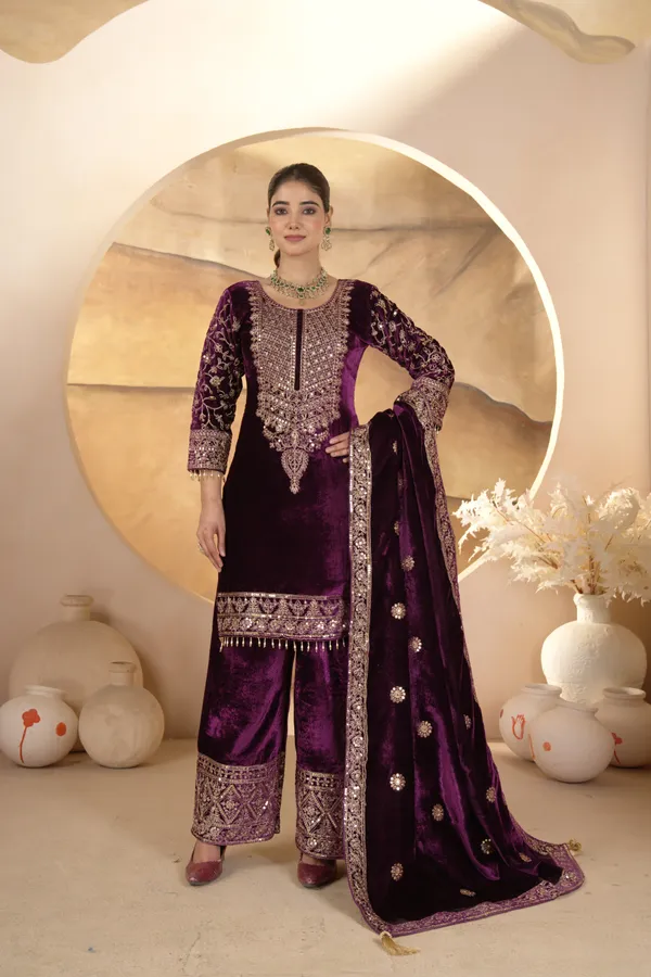 Flagged_Pure_Heavy_Viscose_Velvet_Kurti_Palazzo_Set_For_Women