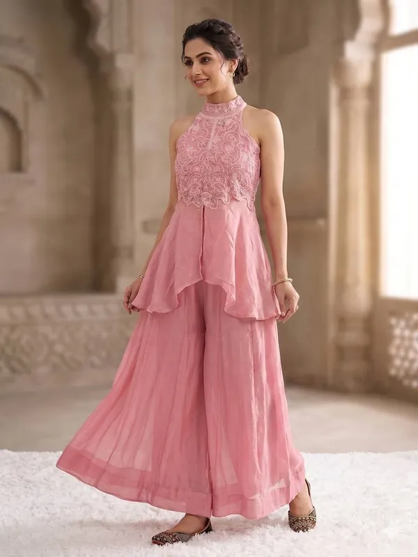 Pink_Heavy_Fancy_Crush_Peplum_Sharara_Set_For_Women