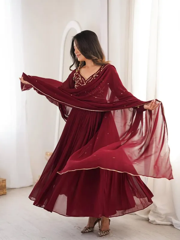 Maroon_Heavy_Faux_Georgette_Anarkali_Gown_Set_For_Women
