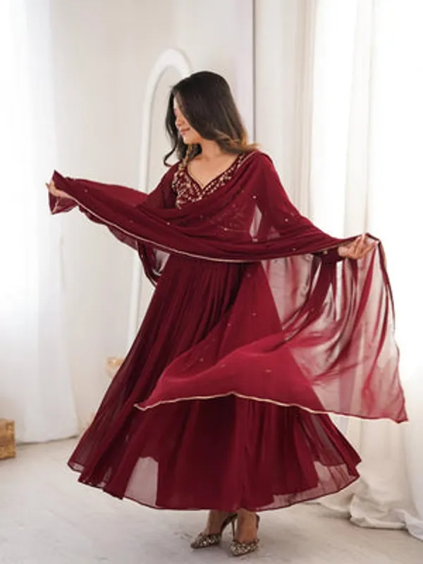 Maroon_Heavy_Faux_Georgette_Anarkali_Gown_Set_For_Women