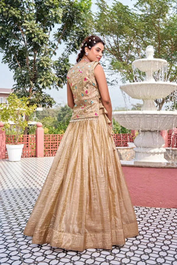 Beige_Pure_Gold_Crush_Lehenga_Choli_Set_For_Women