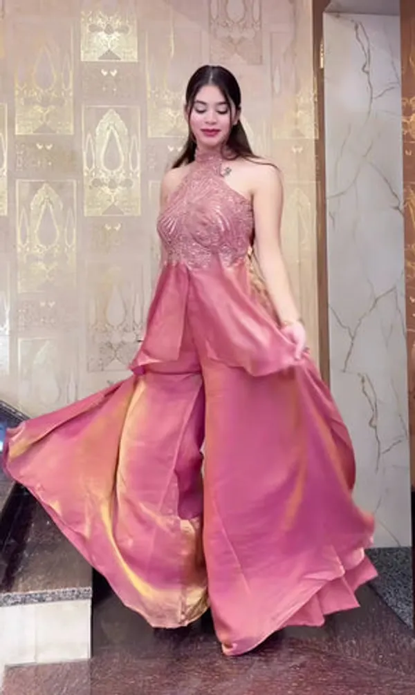 Pink_Heavy_Natural_Crepe_Silk,_Heavy_Pure_Tabby_Organza_Silk_Indo_Western_Set_For_Women