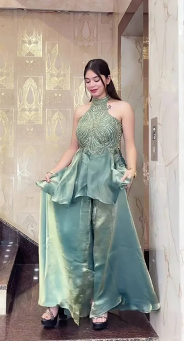 Blue_Heavy_Natural_Crepe_Silk,_Heavy_Pure_Tabby_Organza_Silk_Indo_Western_Set_For_Women