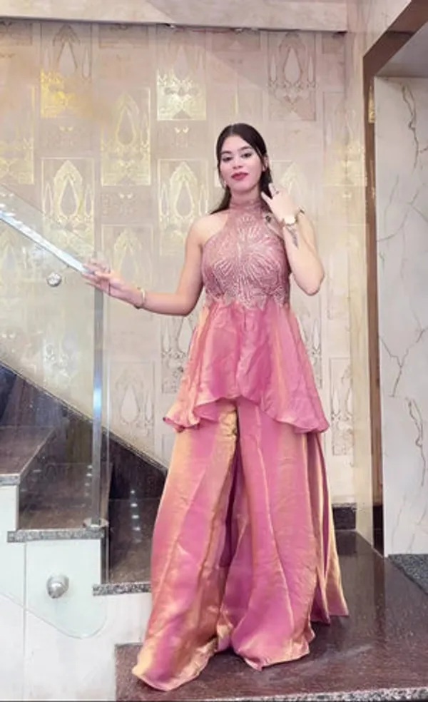 Pink_Heavy_Natural_Crepe_Silk,_Heavy_Pure_Tabby_Organza_Silk_Indo_Western_Set_For_Women