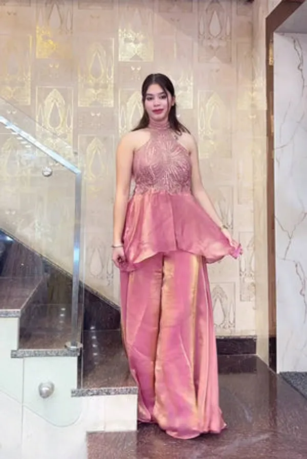 Pink_Heavy_Natural_Crepe_Silk,_Heavy_Pure_Tabby_Organza_Silk_Indo_Western_Set_For_Women