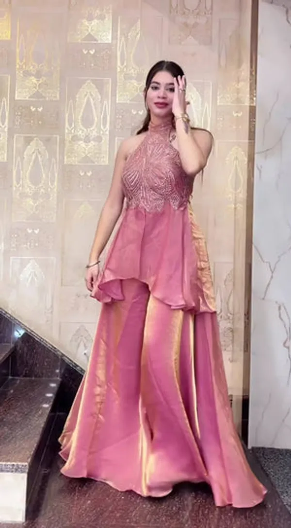 Pink_Heavy_Natural_Crepe_Silk,_Heavy_Pure_Tabby_Organza_Silk_Indo_Western_Set_For_Women